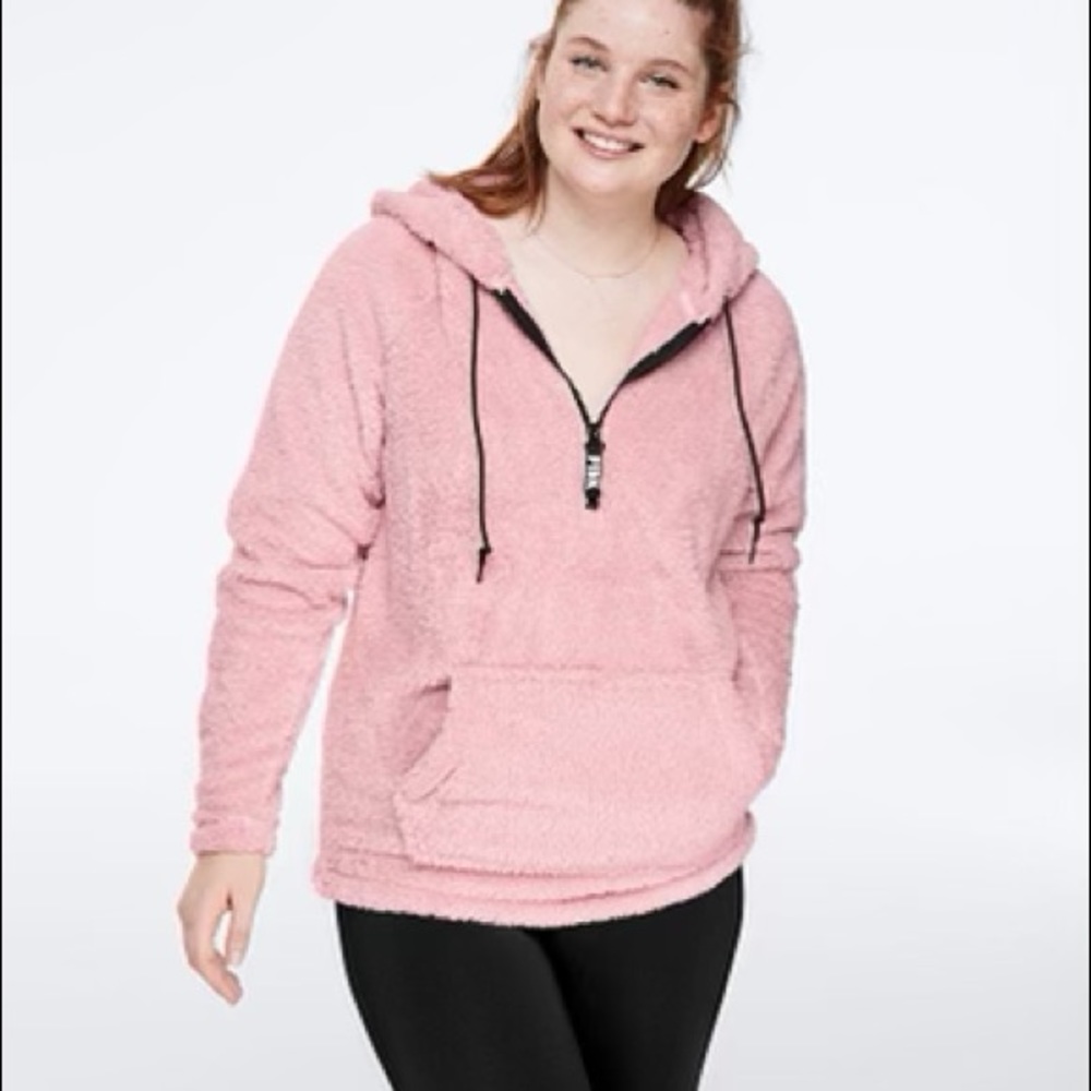 Pink teddy half-zip pullover